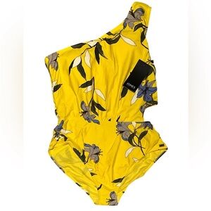 483. JONES NEW YORK  One Shoulder One Piece Floral Swimsuit in Yellow NWT $75